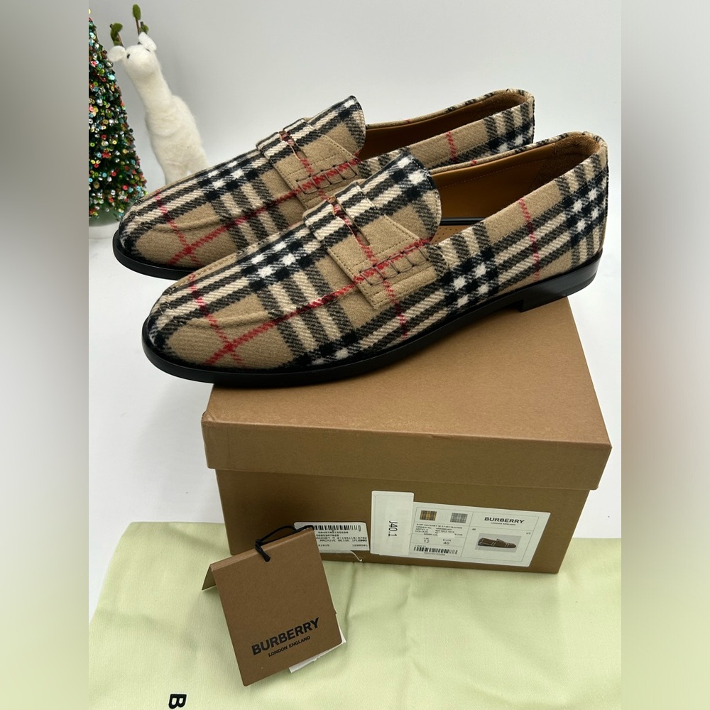 Men’s Burberry vintage check wool penny loafers size 46 maiden Italy